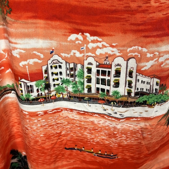 Dressing Clio Womens Maxi Dress L Orange Green Sleeveless Pullover Palm Tree EUC - Picture 5 of 12